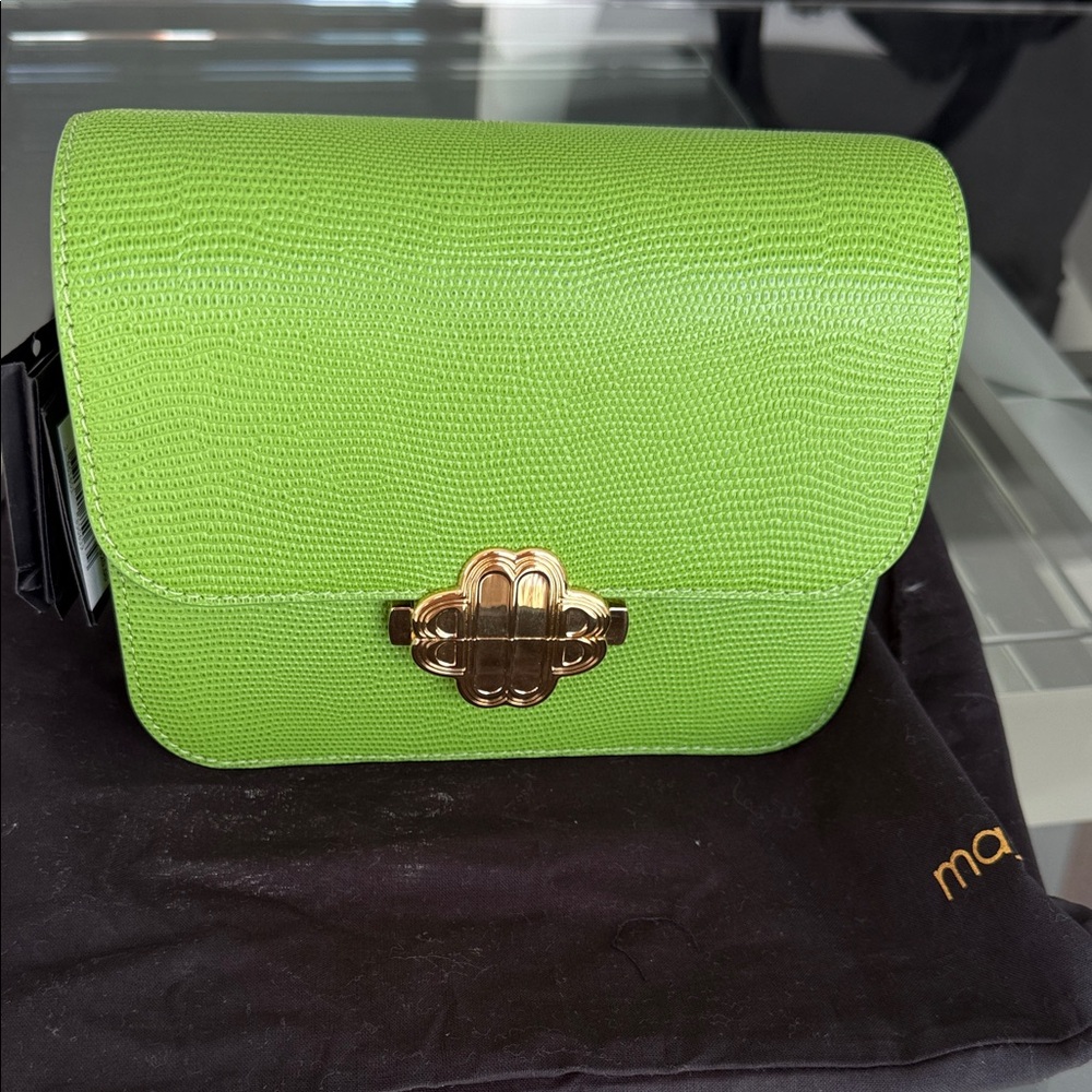 Maje Lime Green Crossbody Bag with Gold Clasp
